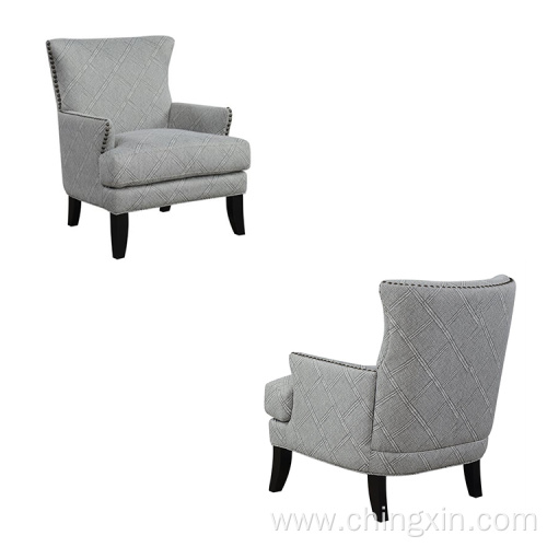 Nail Head Grey Multi Fabric Armed Accent Chair with Solid Wood Legs